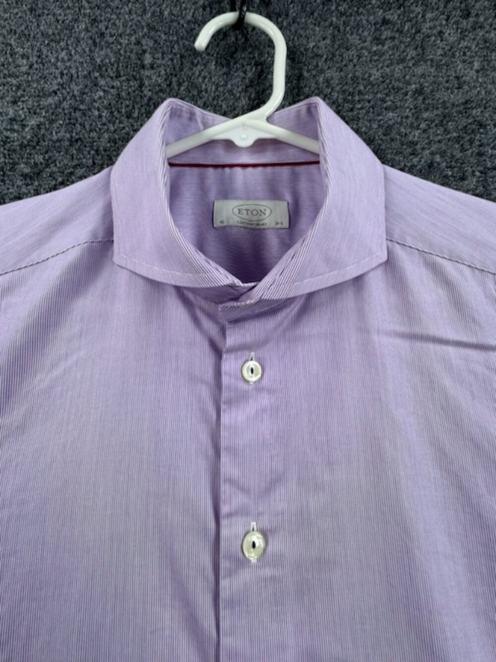Eton Contemporary 16.5 Striped Purple Men Cotton Button Up Work Long Sleeve